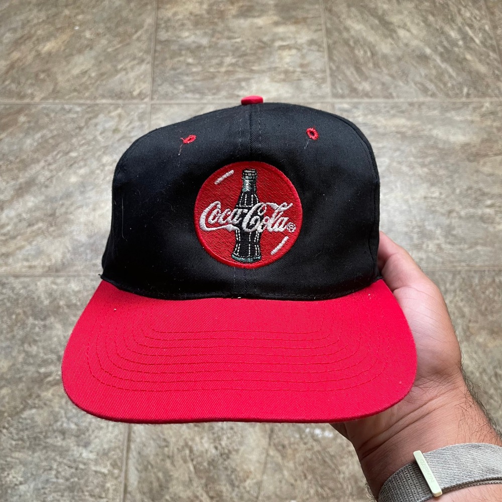 Vintage Coca-Cola Snapback Hat Nissin Cap Black Red Embroidered Coke Bottle Logo